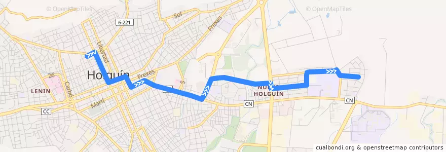 Mapa del recorrido Holguín A4 Capdevila - Hermanos Aguilera de la línea  en Holguín.