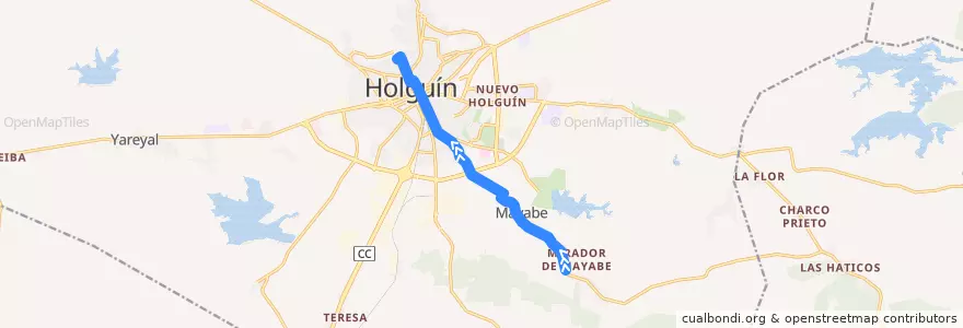 Mapa del recorrido Holguín 200 - Mayabe Loma de la Cruz de la línea  en Holguín.