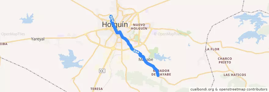 Mapa del recorrido Holguín 200 Loma de la Cruz - Mayabe de la línea  en Holguín.