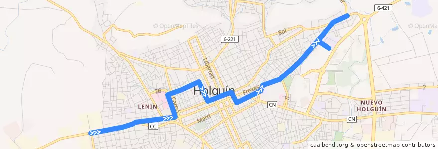 Mapa del recorrido Holguín A9 Ciudad Jardín - Piedra Blanca de la línea  en Holguín.