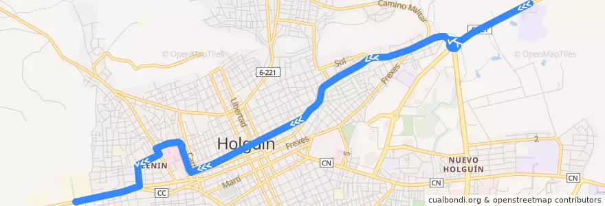 Mapa del recorrido Holguín A1 Camilitos - Ciudad Jardín - de la línea  en Holguín.