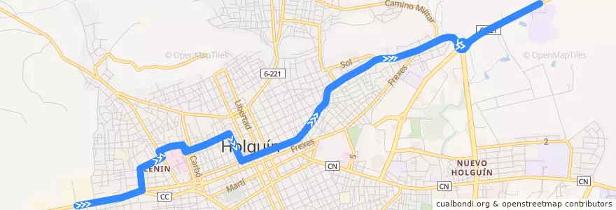 Mapa del recorrido Holguín A1 Ciudad Jardín - Camilitos de la línea  en Holguín.