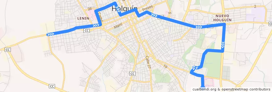 Mapa del recorrido Holguín P1 Ciudad Jardín Hospital Clínico Quirúrgico de la línea  en Holguín.