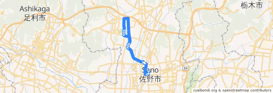 Mapa del recorrido 佐野市さーのって号運動公園循環線 de la línea  en 佐野市.