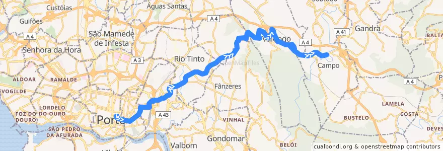 Mapa del recorrido 700: Bolhão => Campo de la línea  en Área Metropolitana do Porto.