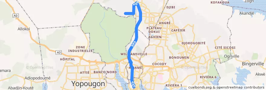Mapa del recorrido bus 51 : Cité Administrative → Abobo Sagbé de la línea  en Abidjan.