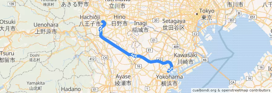 Mapa del recorrido JR横浜線（下り） de la línea  en 일본.