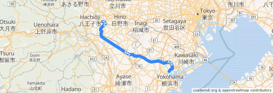 Mapa del recorrido JR横浜線（上り） de la línea  en 일본.