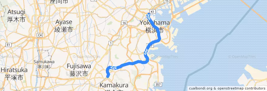 Mapa del recorrido JR根岸線 (下り) de la línea  en 横浜市.