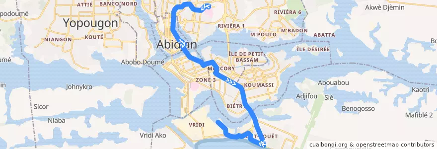Mapa del recorrido bus 53 : Gare Campus → Terminus Cité Vridi de la línea  en Abidjan.