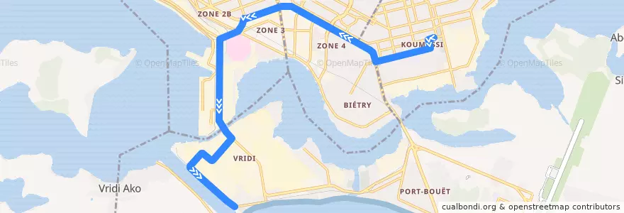 Mapa del recorrido bus 23 : Gare Koumassi → Port-Bouët Vridi Canal de la línea  en Abidjan.