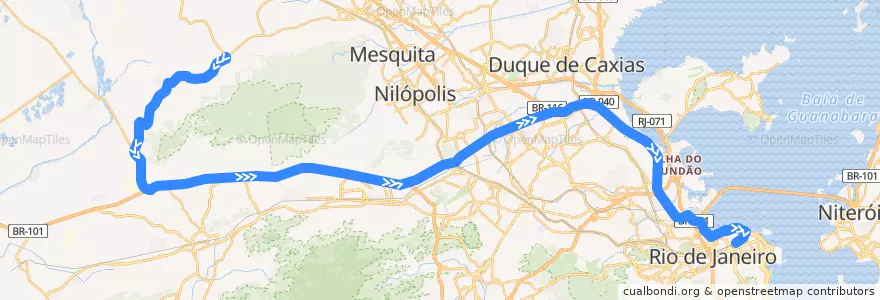 Mapa del recorrido Ônibus 444B - Cabuçu → Central de la línea  en Região Geográfica Imediata do Rio de Janeiro.