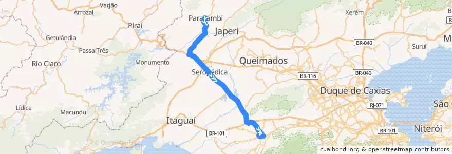 Mapa del recorrido Ônibus 545P - Paracambi → Campo Grande de la línea  en Região Geográfica Imediata do Rio de Janeiro.