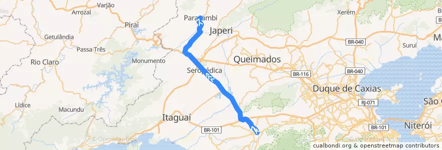 Mapa del recorrido Ônibus 545P - Campo Grande → Paracambi de la línea  en Região Geográfica Imediata do Rio de Janeiro.