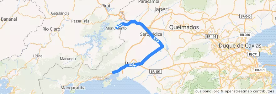 Mapa del recorrido Ônibus 709P - Cacaria → Vila Geni de la línea  en Região Geográfica Imediata do Rio de Janeiro.