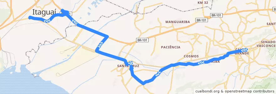Mapa del recorrido Ônibus 573P - Campo Grande → Itaguaí de la línea  en Região Geográfica Imediata do Rio de Janeiro.