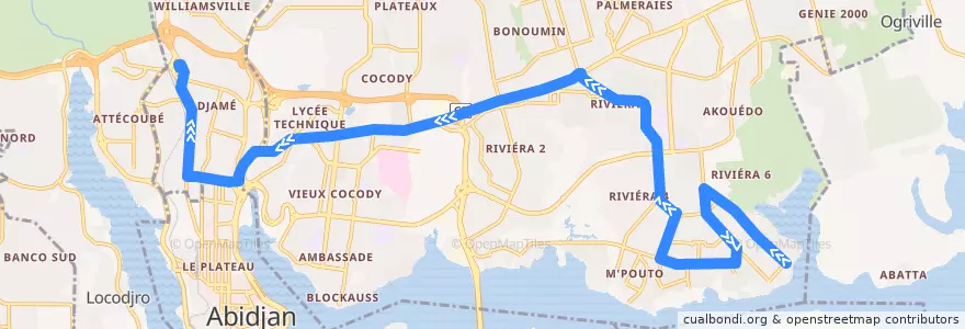 Mapa del recorrido bus 78 : M'badon → Gare Nord de la línea  en Cocody.