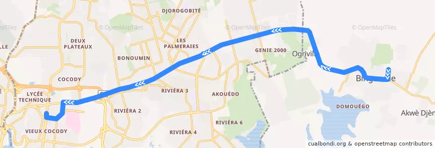 Mapa del recorrido bus 87 : Bingerville → La Vie de la línea  en Abidjan.