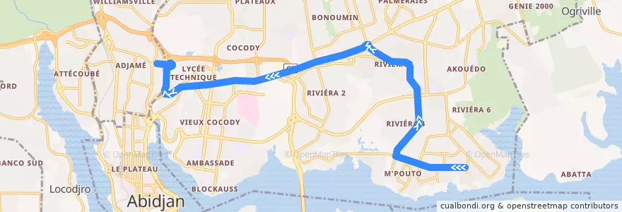Mapa del recorrido bus 41 : M'pouto →Adjamé Liberté de la línea  en Cocody.