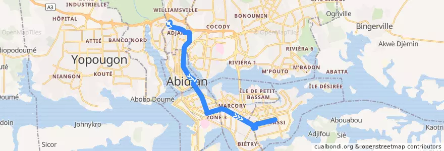 Mapa del recorrido bus 13 : Gare Nord → Gare Koumassi de la línea  en Abidjan.