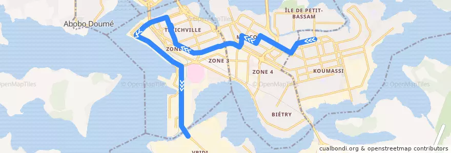Mapa del recorrido bus 31 : Marcory Alliodan → Commissariat Port de la línea  en Abidjan.