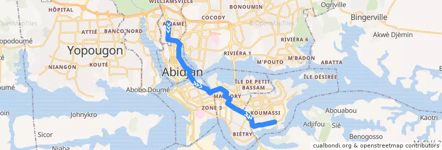 Mapa del recorrido bus 50 : Gare Nord → Koumassi Soweto de la línea  en Abidjan.