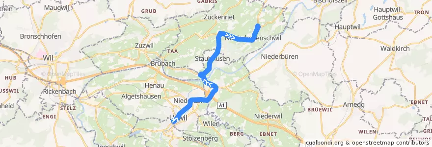 Mapa del recorrido Bus 728: Uzwil, Bahnhof => Niederhelfenschwil, Neudorf de la línea  en Wahlkreis Wil.