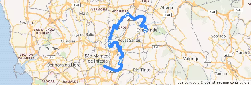 Mapa del recorrido 706: Ermesinde => Hospital S. João de la línea  en Área Metropolitana do Porto.