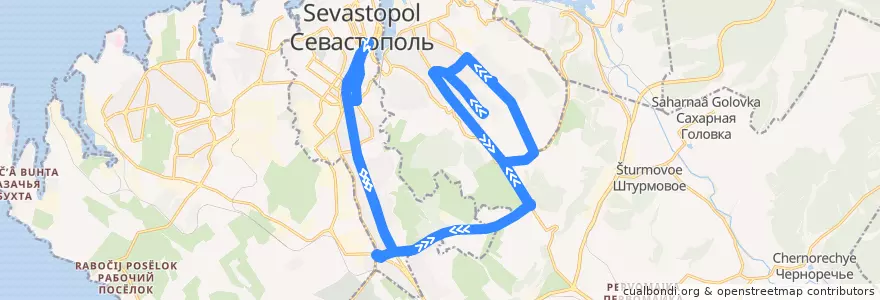 Mapa del recorrido Троллейбус №11а: Проспект Победы - пл. Ушакова de la línea  en Севастополь.