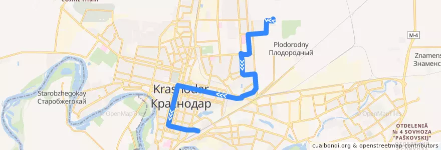 Mapa del recorrido Автобус №45: Микрорайон "Губернский" => Железнодорожный вокзал "Краснодар-I" de la línea  en городской округ Краснодар.