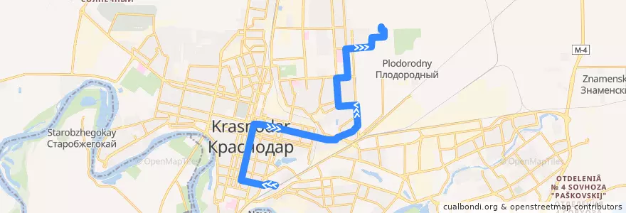 Mapa del recorrido Автобус №45: Железнодорожный вокзал "Краснодар-I" => Микрорайон "Губернский" de la línea  en городской округ Краснодар.