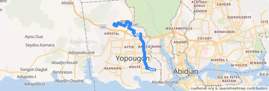 Mapa del recorrido bus 38 : Yopougon Koweït → Yopougon Micao de la línea  en Yopougon.
