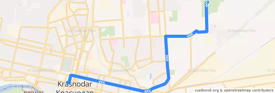 Mapa del recorrido Автобус №46: посёлок Плодородный => Центральный колхозный рынок de la línea  en городской округ Краснодар.
