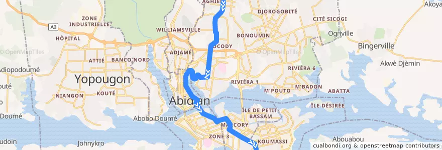 Mapa del recorrido bus 715 : Sococe Deux plateaux → Grand carrefour Koumassi de la línea  en Abidjan.