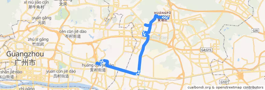 Mapa del recorrido 944路(萝岗中心区总站-奥林匹克体育中心总站) de la línea  en Гуанчжоу.