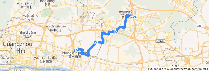 Mapa del recorrido 944A路(奥林匹克体育中心总站-萝岗中心区总站) de la línea  en Guangzhou.