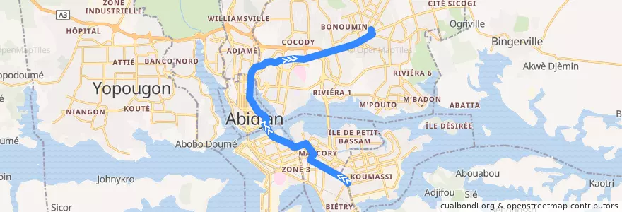 Mapa del recorrido bus 716 : Grand carrefour Koumassi → Carrefour Palmeraie (Riviera III) de la línea  en Abidjan.
