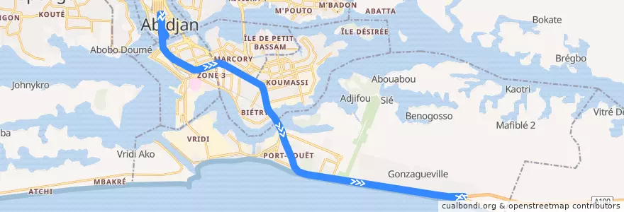 Mapa del recorrido bus 717 : Hôtel de ville → Anani de la línea  en آبیجان.