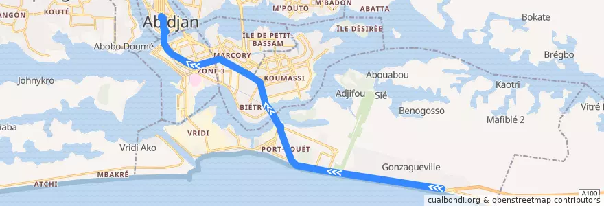 Mapa del recorrido bus 717 : Anani → Hôtel de ville de la línea  en Abidjan.
