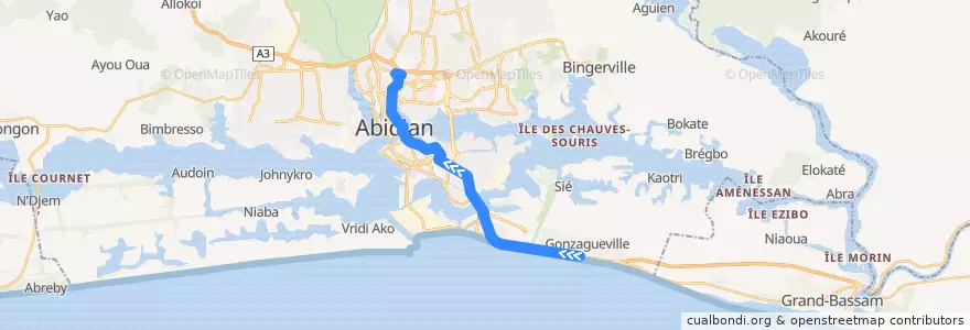 Mapa del recorrido bus 718 : Gonzagueville → Adjamé Liberté de la línea  en Abidjan.
