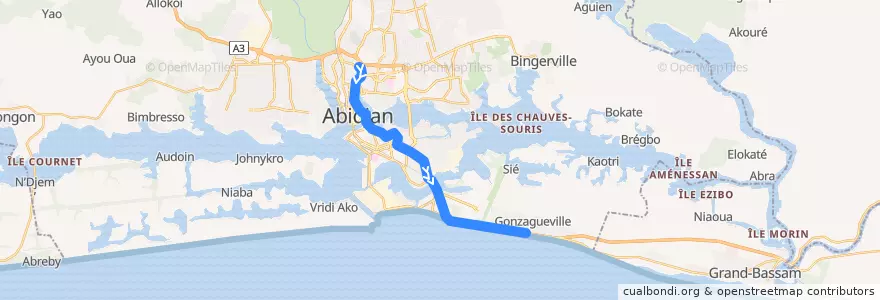 Mapa del recorrido bus 718 : Adjamé Liberté → Gonzagueville de la línea  en Абиджан.