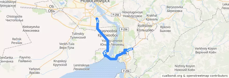 Mapa del recorrido Маршрутное такси №20 Микрорайон Щ (Котельная) - ТЦ Мега de la línea  en 노보시비르스크 주.