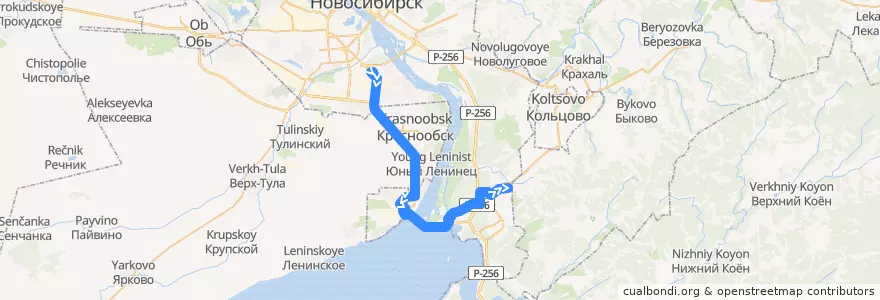 Mapa del recorrido Маршрутное такси №20 ТЦ Мега - Микрорайон Щ (Котельная) de la línea  en Novosibirsk Oblast.