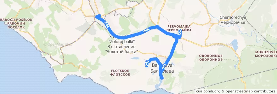 Mapa del recorrido Автобус №8: Кадыковский комбинат - Балаклава (Центр) - 5-й километр de la línea  en Балаклавский округ.