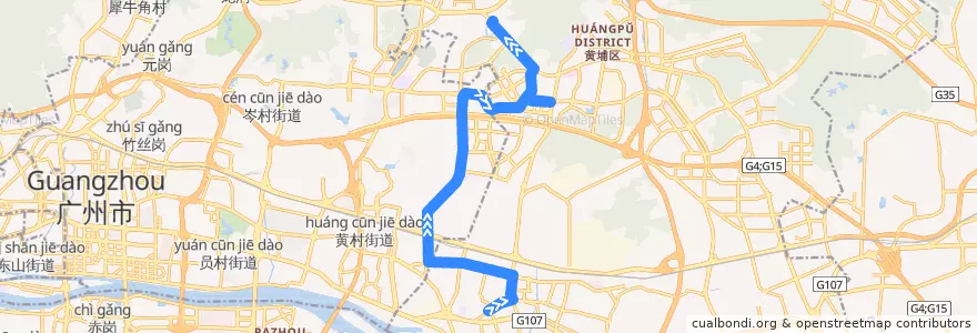 Mapa del recorrido 945路[地铁大沙地站总站-开创大道(万科城)总站] de la línea  en Гуанчжоу.