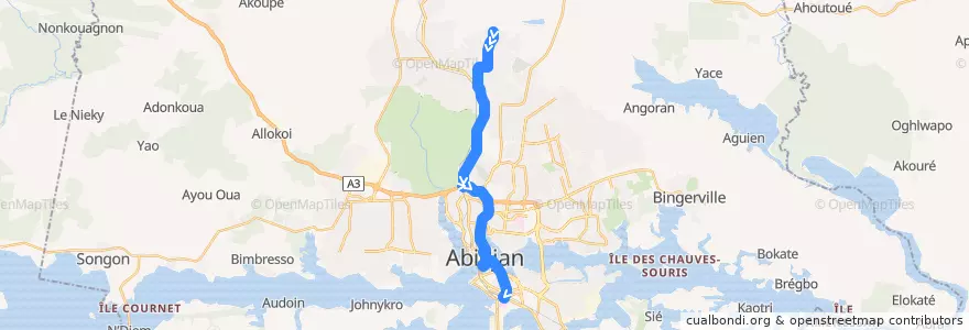 Mapa del recorrido bus 770 : Akeikoi Abobo → CHU Treichville de la línea  en Abidjan.
