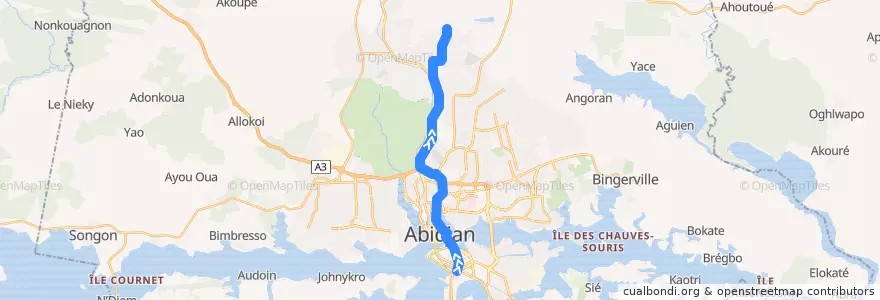 Mapa del recorrido bus 770 : CHU Treichville → Akeikoi Abobo de la línea  en Abidjan.