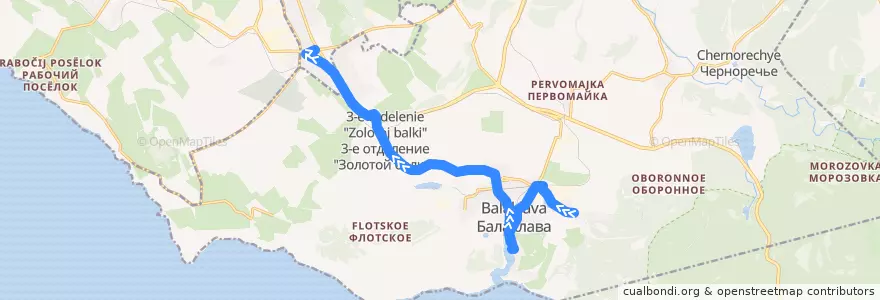 Mapa del recorrido Автобус №9: Балаклава (2-е отделение Золотой Балки) - 5-й километр de la línea  en Балаклавский округ.