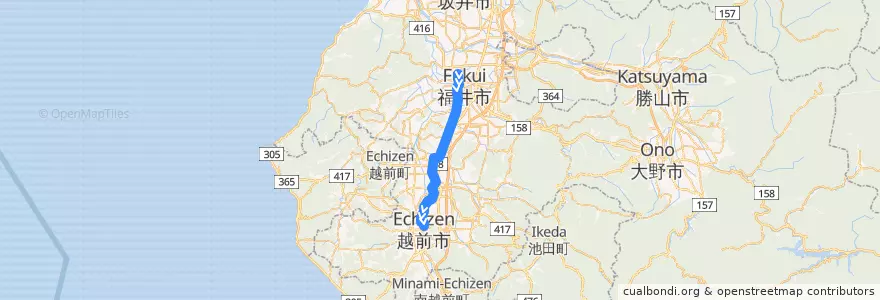 Mapa del recorrido 福井鉄道福武線 de la línea  en فوكوي.