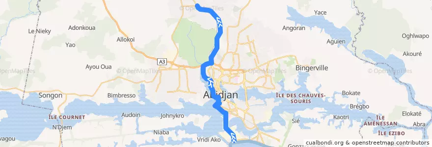 Mapa del recorrido bus 772 : Vridi Iran → PK 18 de la línea  en Abiyán.
